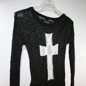 men Knit Black Sweater Sweatshirt Scoop/crew Neck